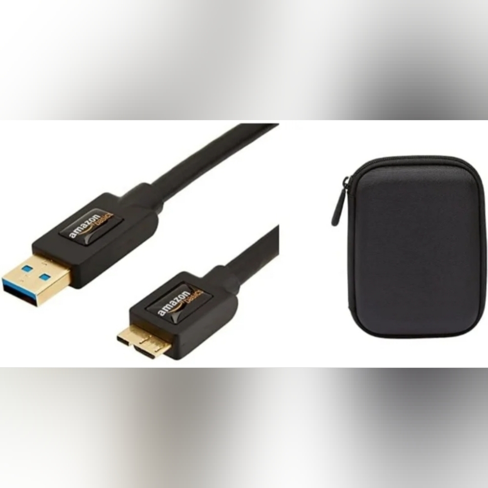 3 FT. USB Charging Cable, Black & External Hard Drive Portable Carrying Case